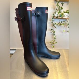 Hunter Tall Rain Boots in Black with Burgundy Panels